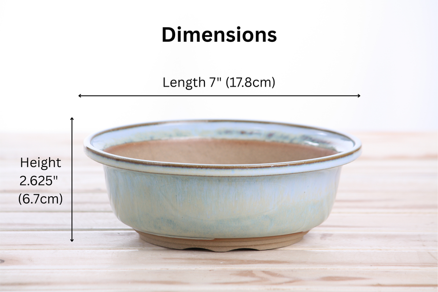 Dimensions of 7-Inch Round Bonsai Pot - Glacier