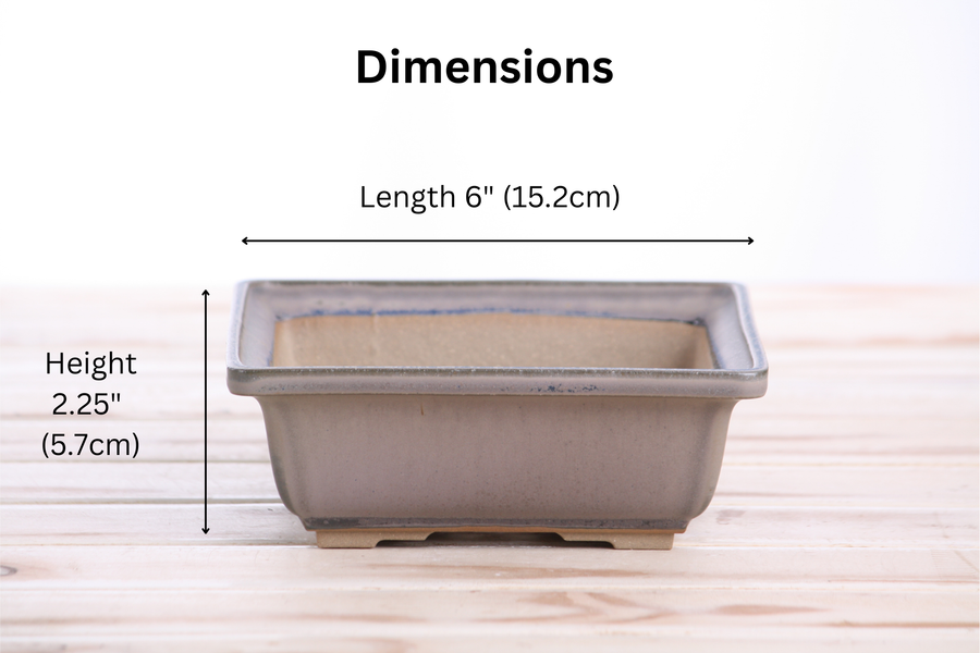 Dimensions of 6-Inch Square Bonsai Pot - Ocean