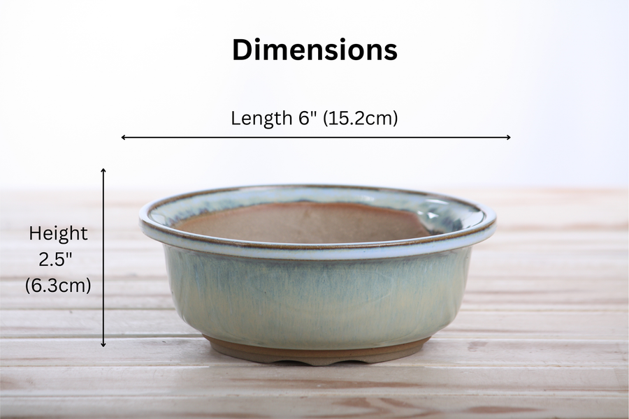 Dimensions of 6-Inch Round Bonsai Pot - Glacier