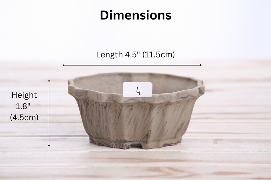 Dimensions of 4.5-Inch Flower Bonsai Pot - Marbled No. 4