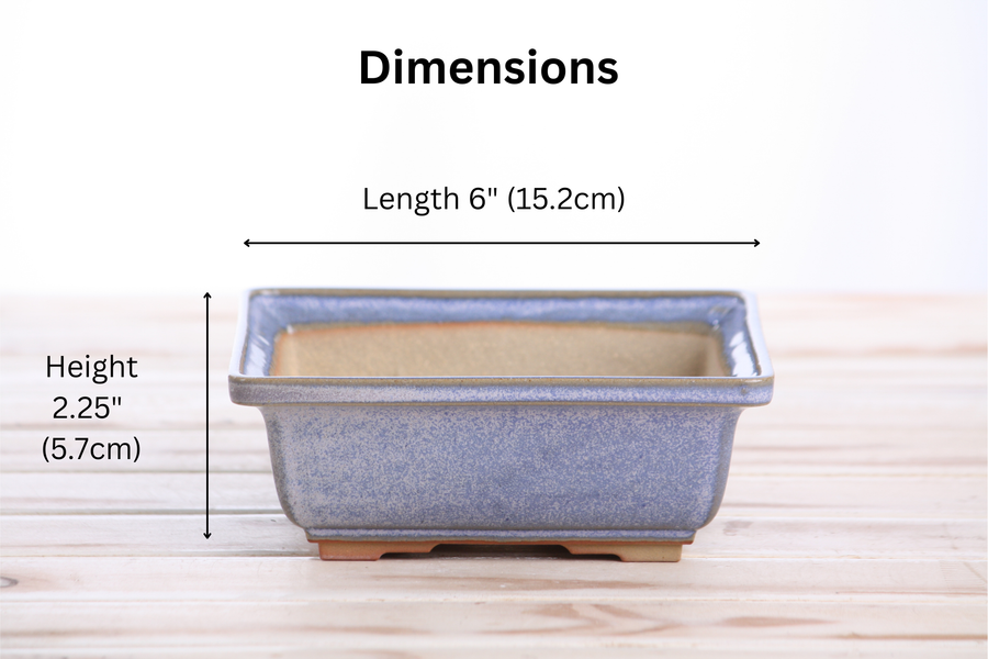 Dimensions of 6-Inch Square Bonsai Pot - Denim