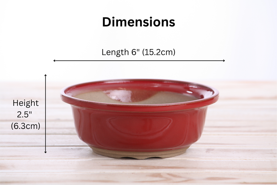 Dimensions of 6-Inch Round Bonsai Pot - Red