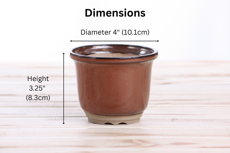 Dimensions of 4-Inch Flute Bonsai Pot - Sunset
