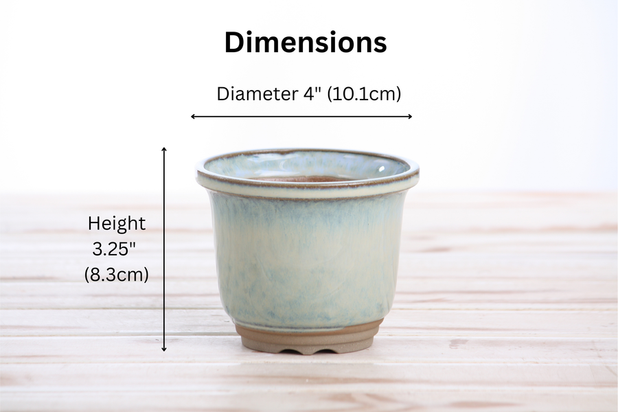 Dimensions of 4-Inch Flute Bonsai Pot - Glacier