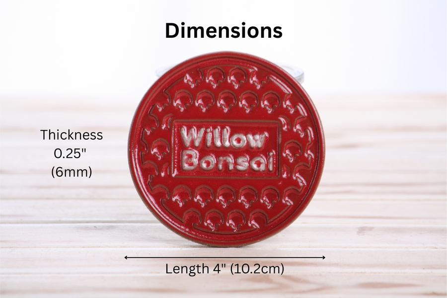 Dimensions of Red Ceramic Drink Coaster, 4 Inch - Willow Tree Logo