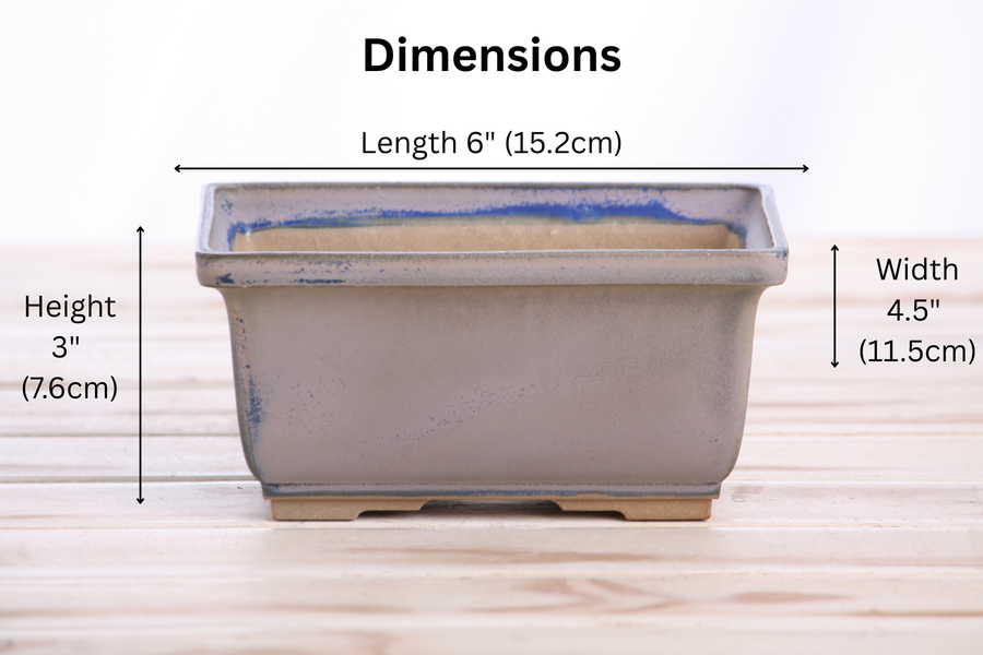 Dimensions of 6-Inch Rectangle Deep Bonsai Pot - Ocean