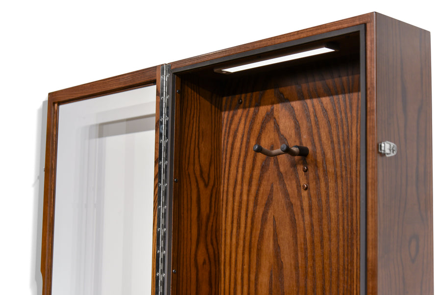 Open Rich Tobacco ash ClimaCase showing upper frame and guitar hanger