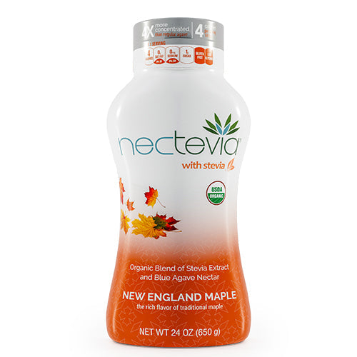 Nectevia New England Maple Agave & Stevia Syrup: New England Maple Nectevia bottle front.