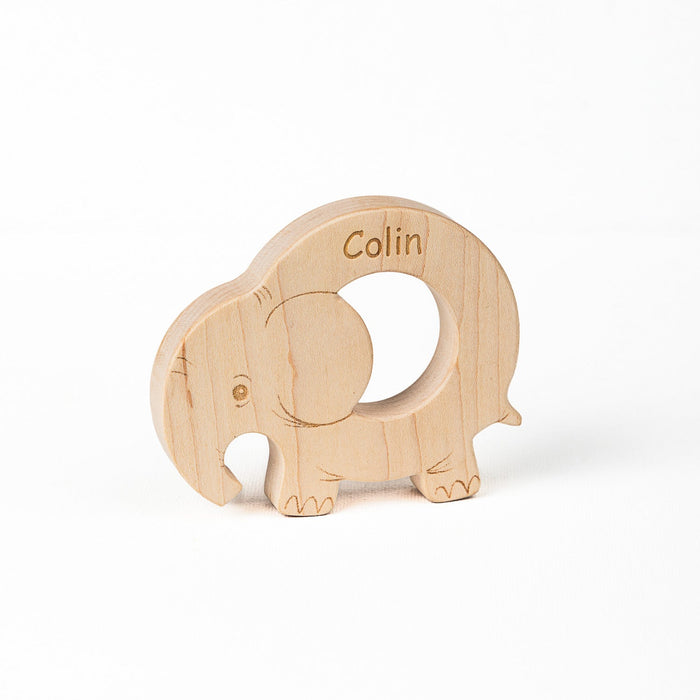 Elephant Wooden Baby Teether with Cotton Bag