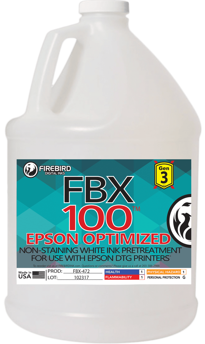 FBX-100 Gen3 Epson Optimized DTG pretreatment in a 1-gallon jug