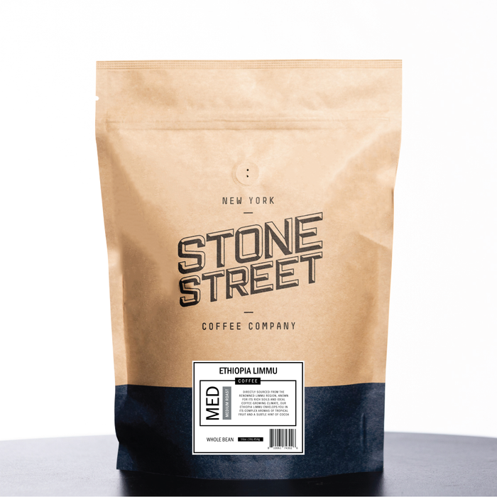 Front of the Stone Street Ethiopia Limmu coffee bag with its product label visible