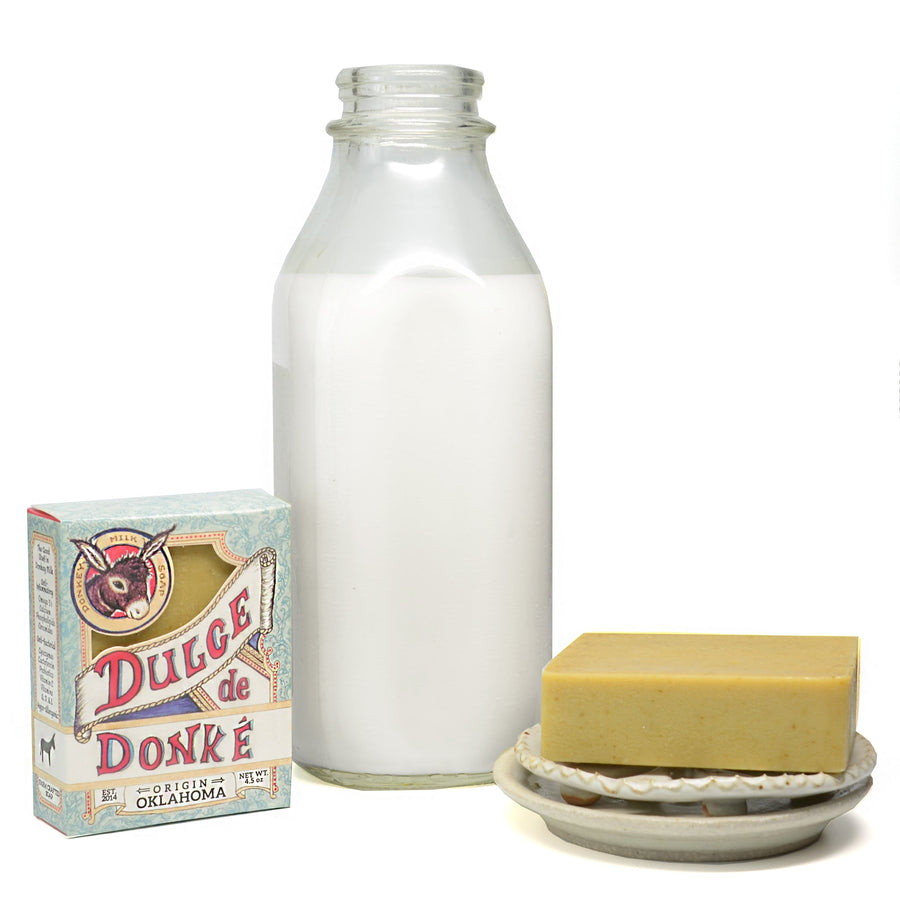 Eucalyptus mint and moringa soap with its package and a milk bottle