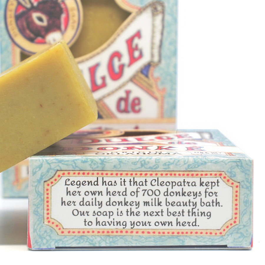 Close view of eucalyptus mint soap and its printed box