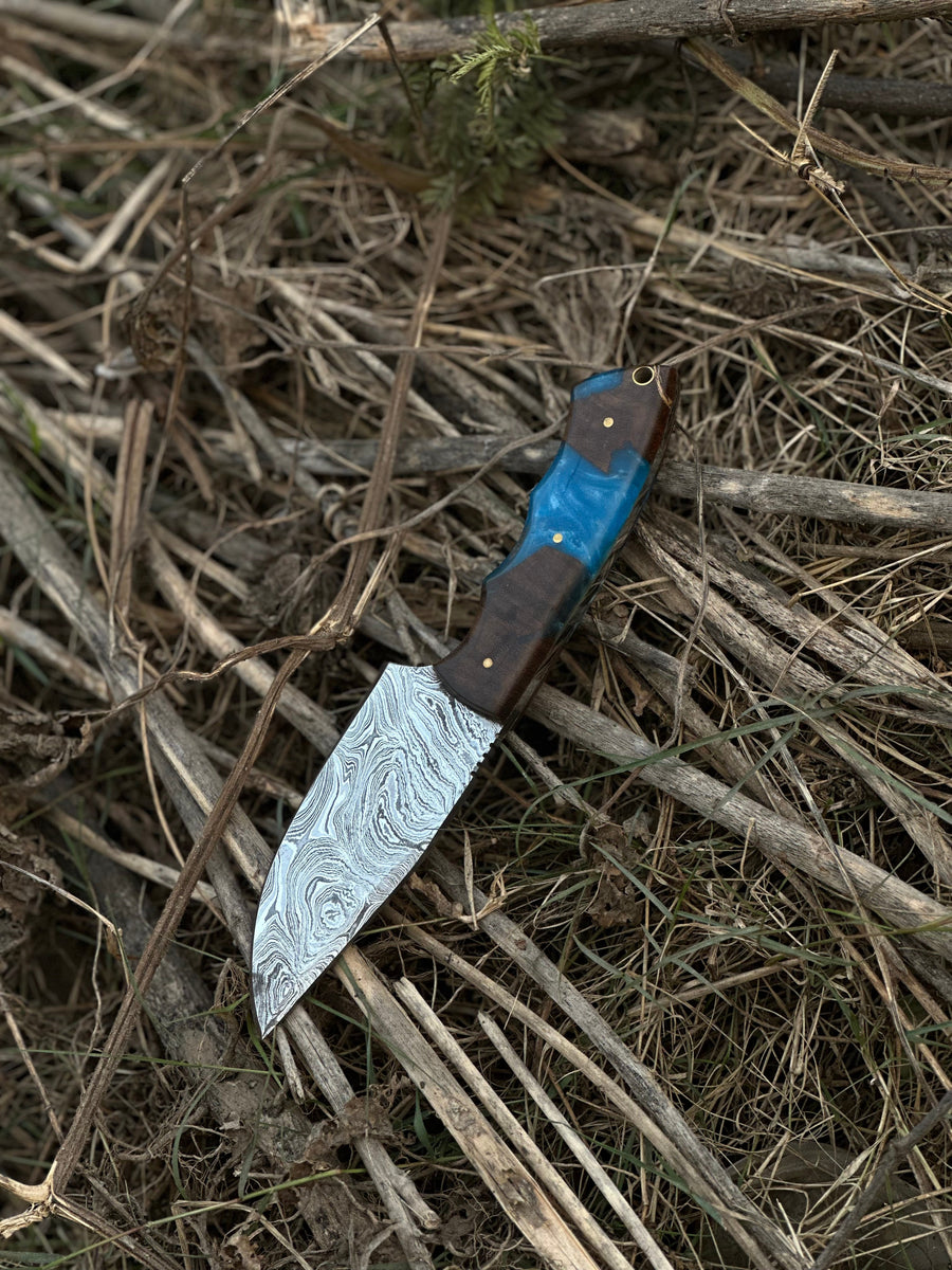 Gutting Knives – 10" Handmade Damascus Steel Hunting Knife with Rosewood or Resin Handle & Leather Sheath
