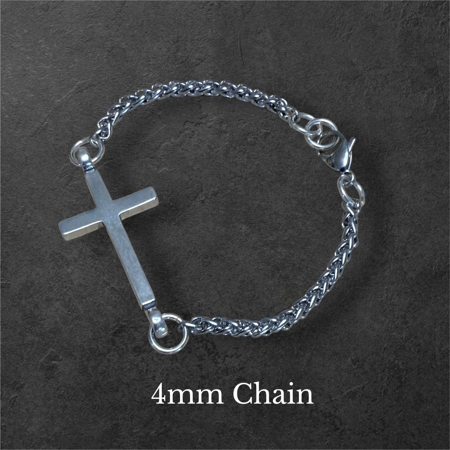 Classic Cross bracelet showing the 4 mm chain option