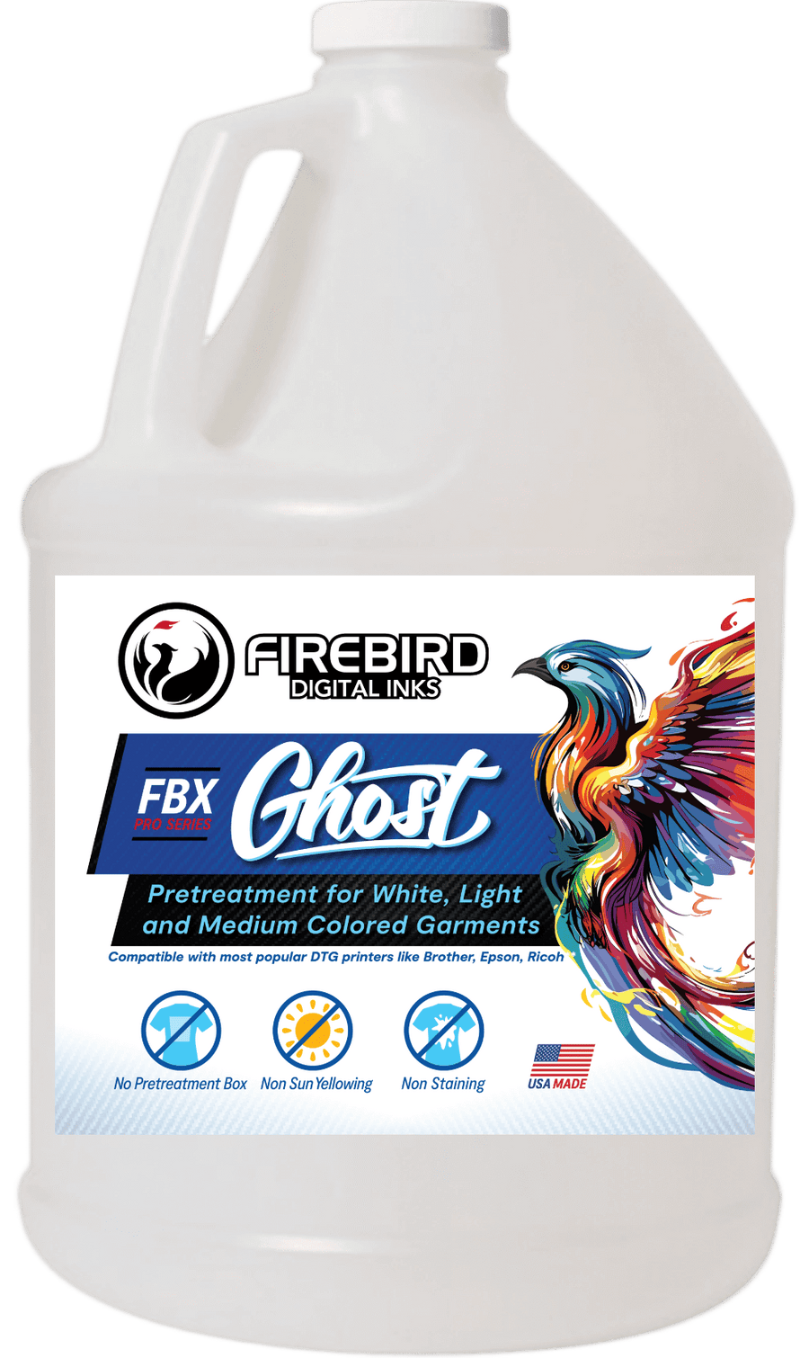 FBX Ghost DTG pretreatment in a 1-gallon jug