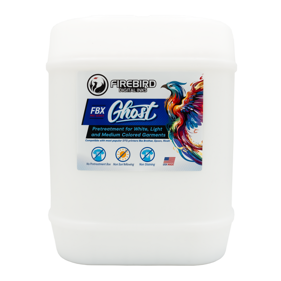 FBX Ghost DTG pretreatment in a 5-gallon container