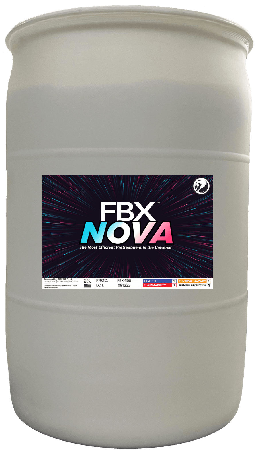 FBX-NOVA universal DTG pretreatment in a 55-gallon drum