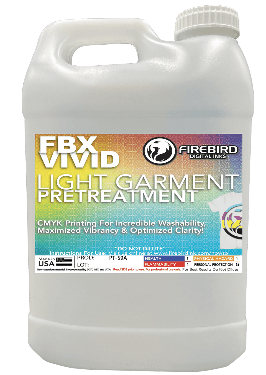 FBX-VIVID light garment pretreatment in a 2.5-gallon container