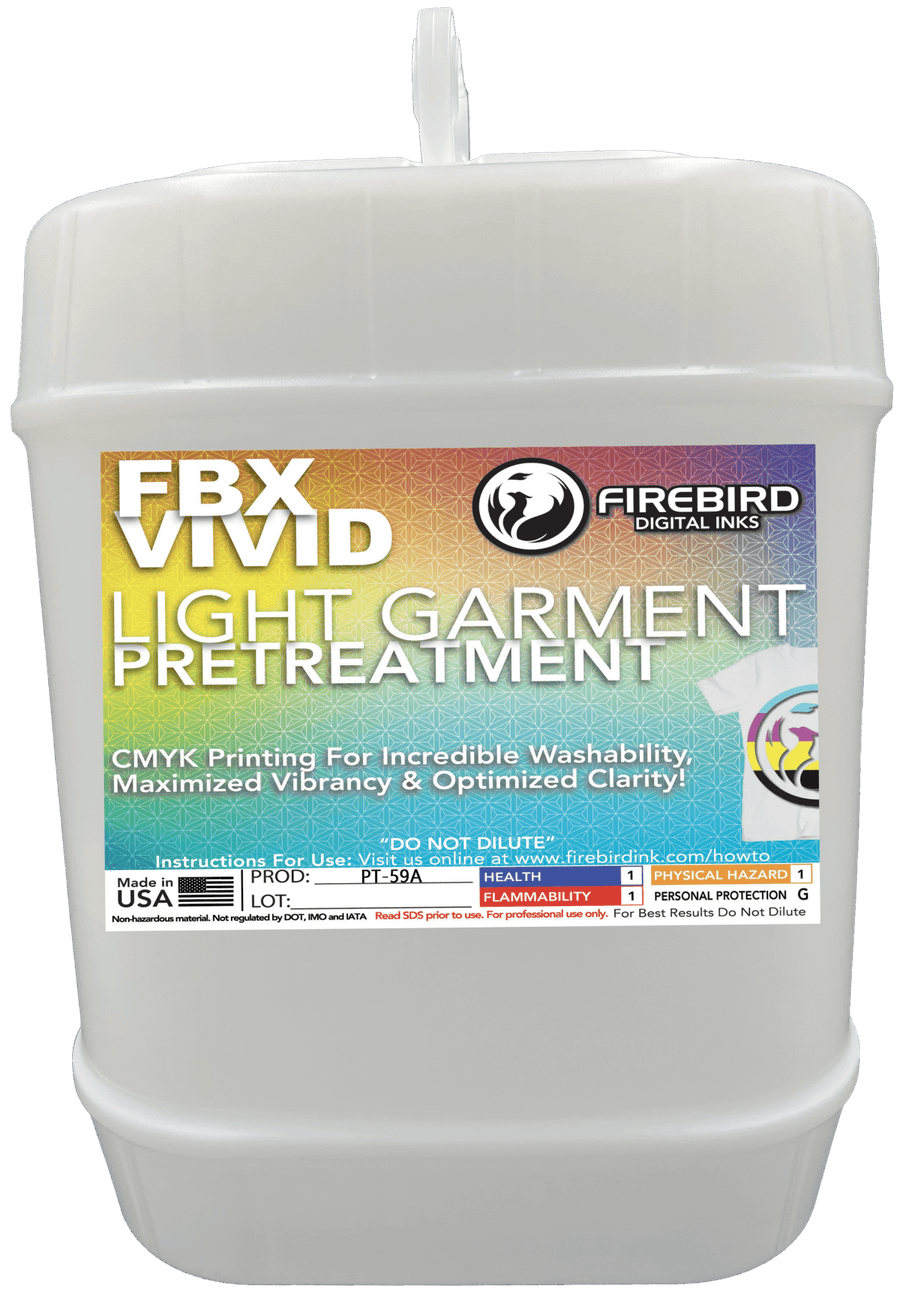 FBX-VIVID light garment pretreatment in a 5-gallon container