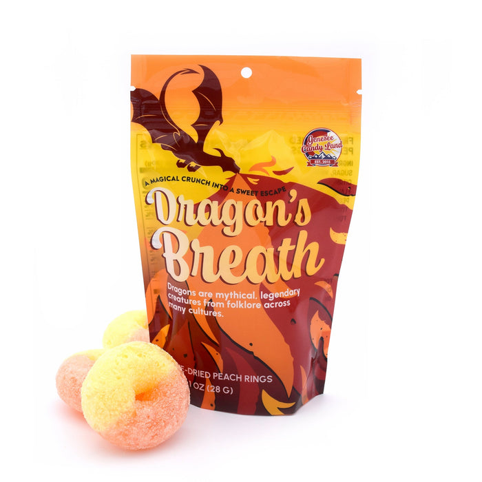 Freeze-Dried Peach Rings – Dragon's Breath illustrated snack pouch