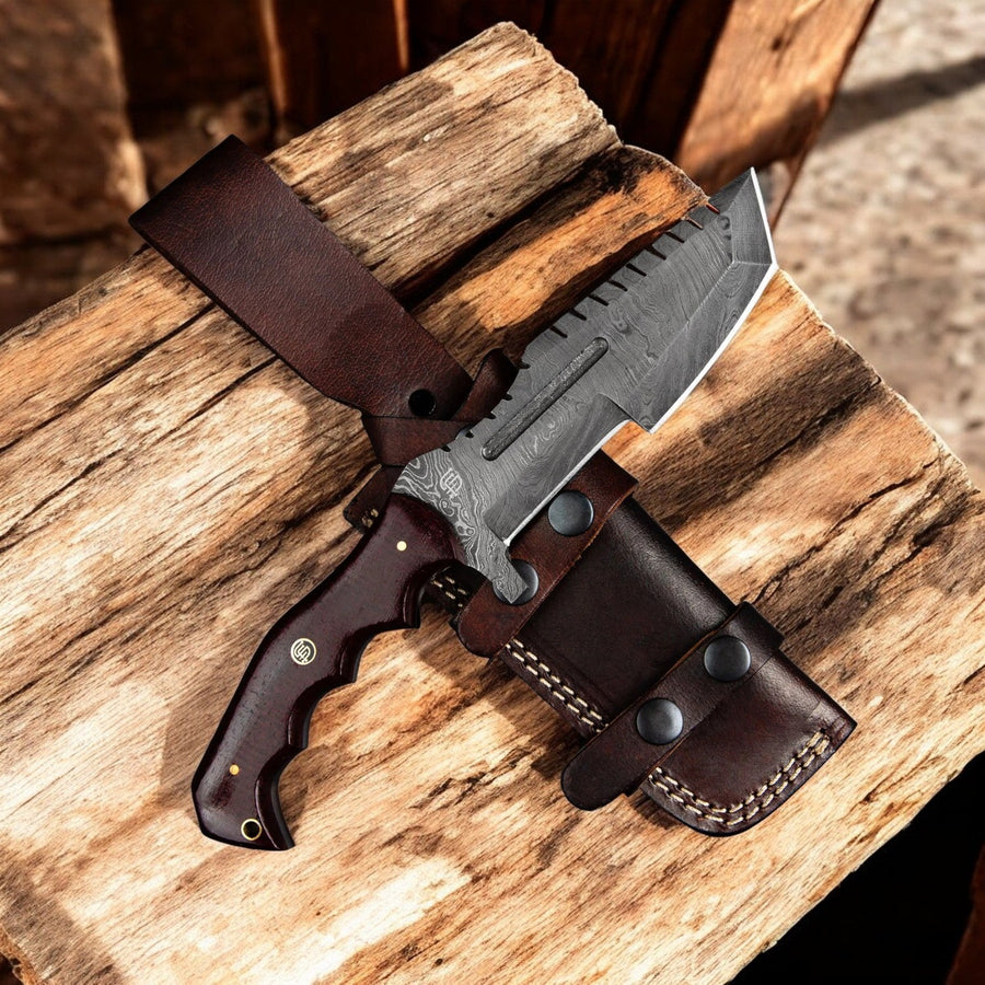 Handmade Damascus Steel Tanto Hunting Knife – 10"