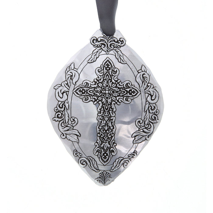 Styled display featuring Faithful Moments Cross Ornament