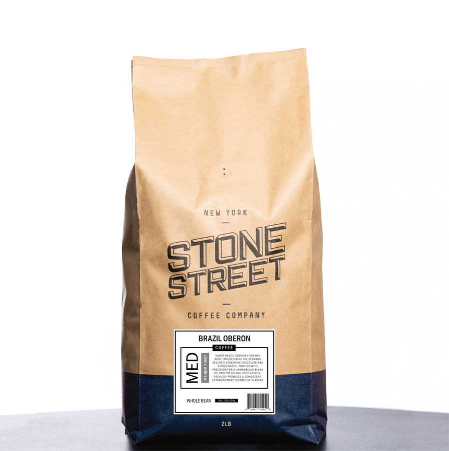 Front of the Stone Street Brazil Oberon coffee bag with its product label visible