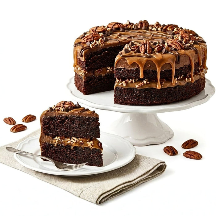 Sugar-Free Turtle Pecan Cake with Chocolate & Caramel