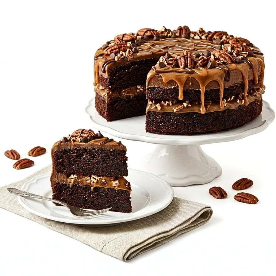 Sugar-Free Turtle Pecan Cake with Chocolate & Caramel