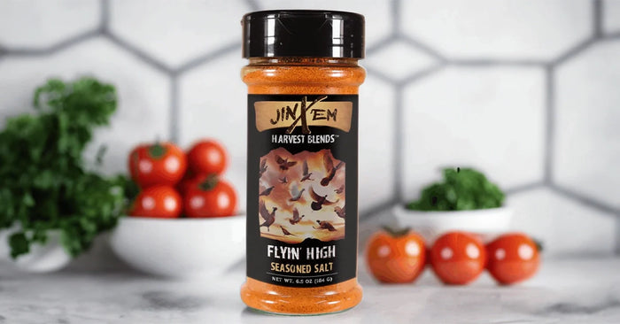 Flyin’ High All-Purpose Seasoned Salt — seasoned food and jar