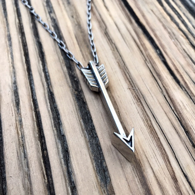 Close view of arrow necklace on chain