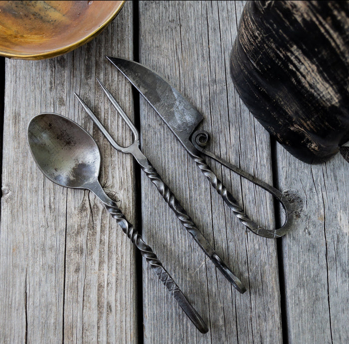 Fireside Feast 3PC Iron Silverware Set – Medieval Inspired Natural Iron Fork