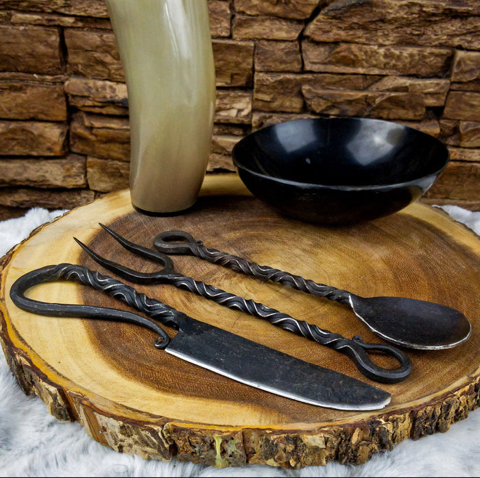 Emperor's Banquet 3PC Iron Silverware Set – Medieval Inspired Natural Iron Fork