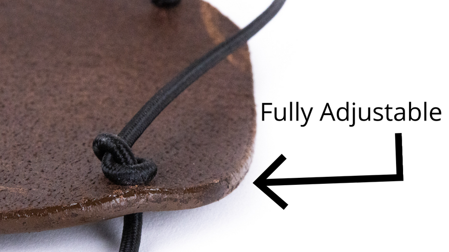 Essential Leather Archery Arm Guard — cord-lock adjustment diagram
