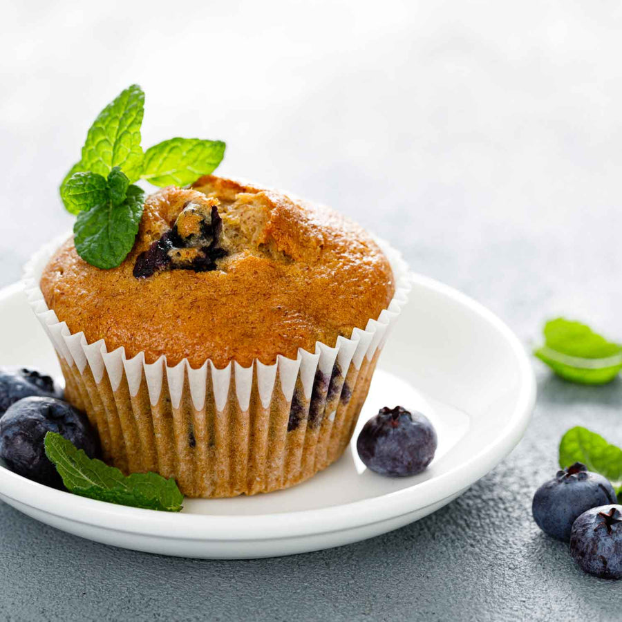 Low Carb Muffin Baking Mix: muffin on a white plate.