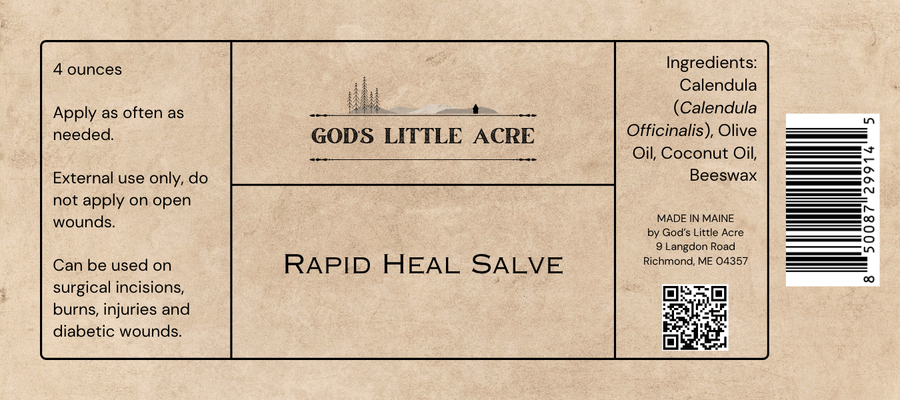 Supplier label for Calendula Herbal Salve, showing ingredients and package information