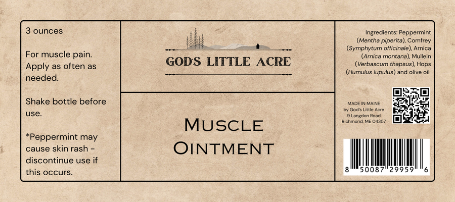 Supplier label for Peppermint Herbal Body Oil Roll-On, showing ingredients and package information