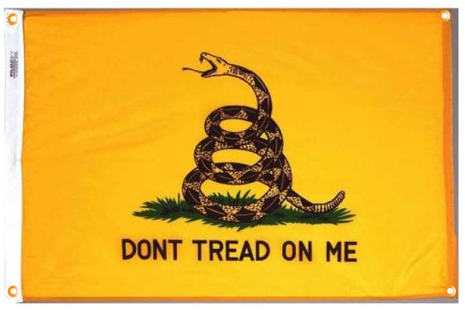 Gadsden Flag with Grommets Along the Edges for Wall Hanging — 2x3 ft wall-hanging design with edge grommets