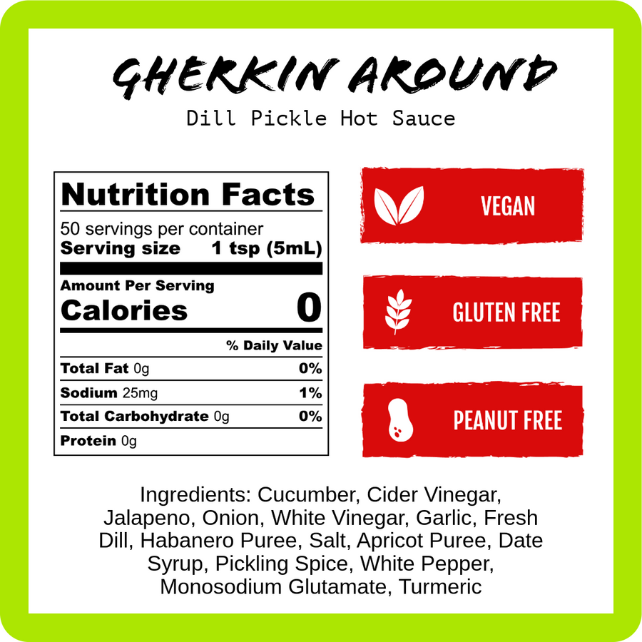 Gherkin Around Nutrition Facts and ingredient panel