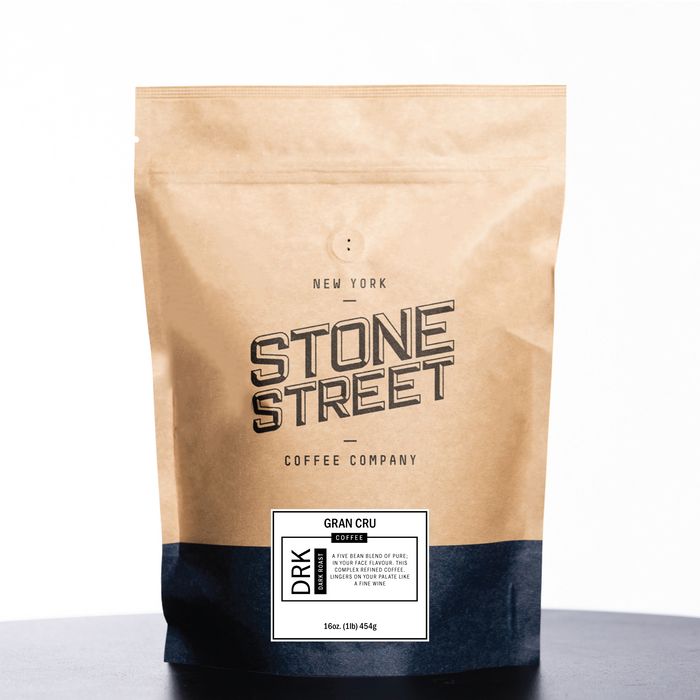 Front of the Stone Street Gran Cru coffee bag with its product label visible