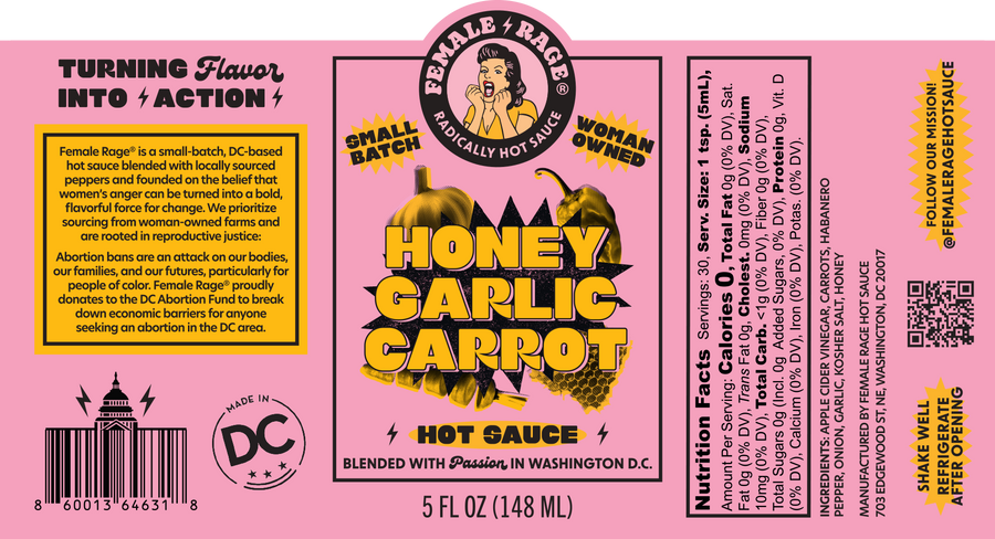 Honey Garlic Carrot Hot Sauce – package or ingredient label on buyamerican.mom