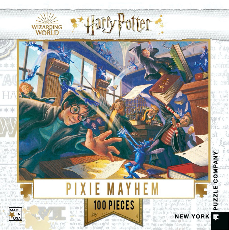 Packaging showing Pixie Mayhem Mini puzzle artwork