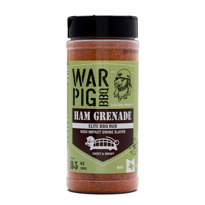 Ham Grenade BBQ rub bottle with front label