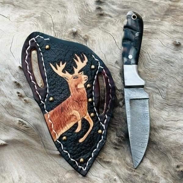 Custom Handmade Damascus Steel Bull Cutter Knife with Sheath – Cowboy Knives