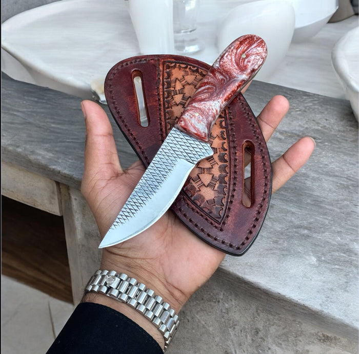 Premium Handmade Western Knife – Damascus Blade with Resin & Rosewood Handle