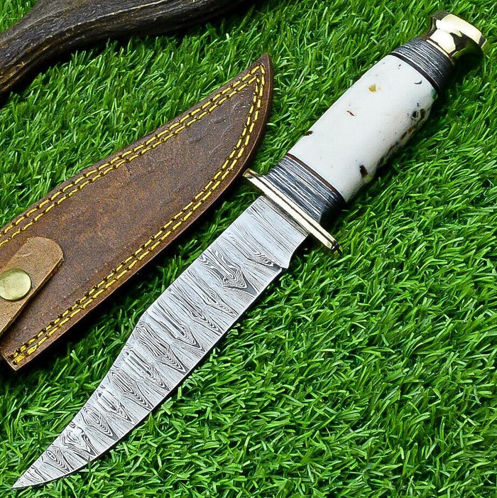 Hand-Forged Western Boulder Colorado Knife – 11" Damascus Steel Blade with Brass Guard & Resin Grip