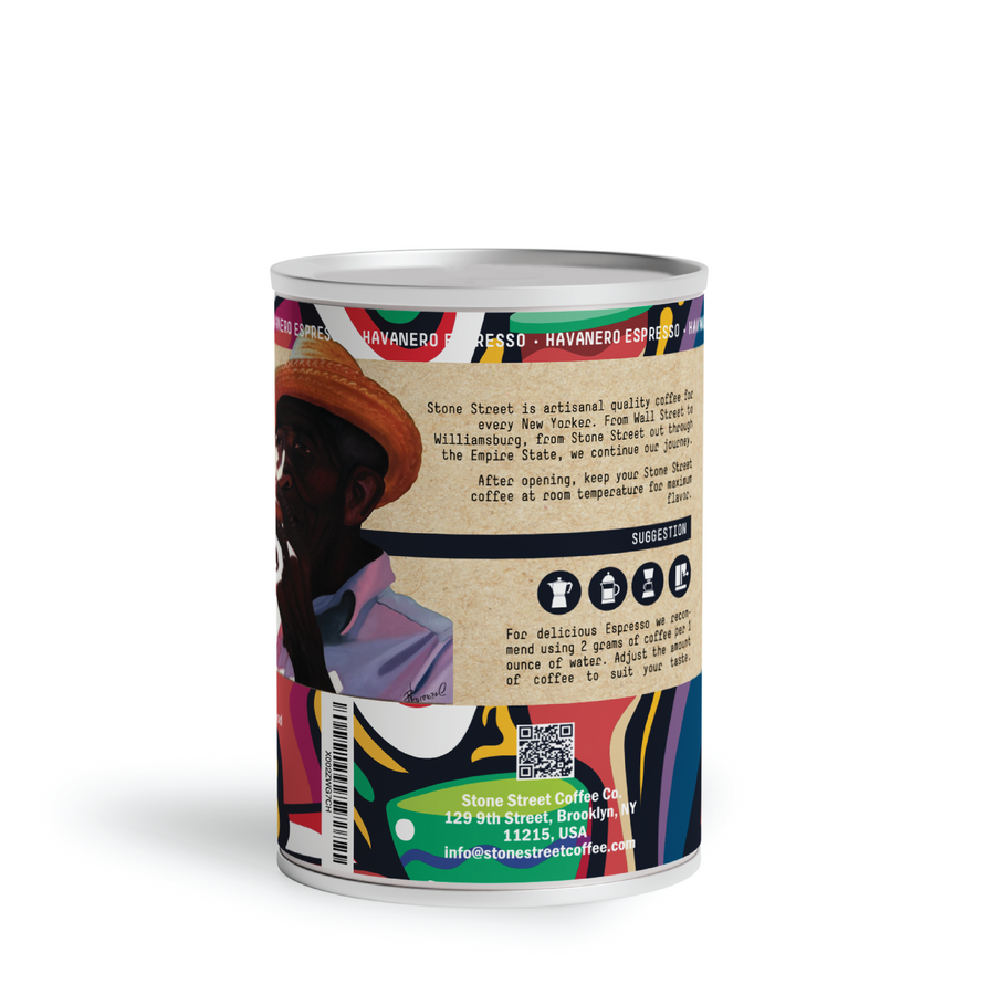 Havanero Espresso coffee can showing the rear information panel