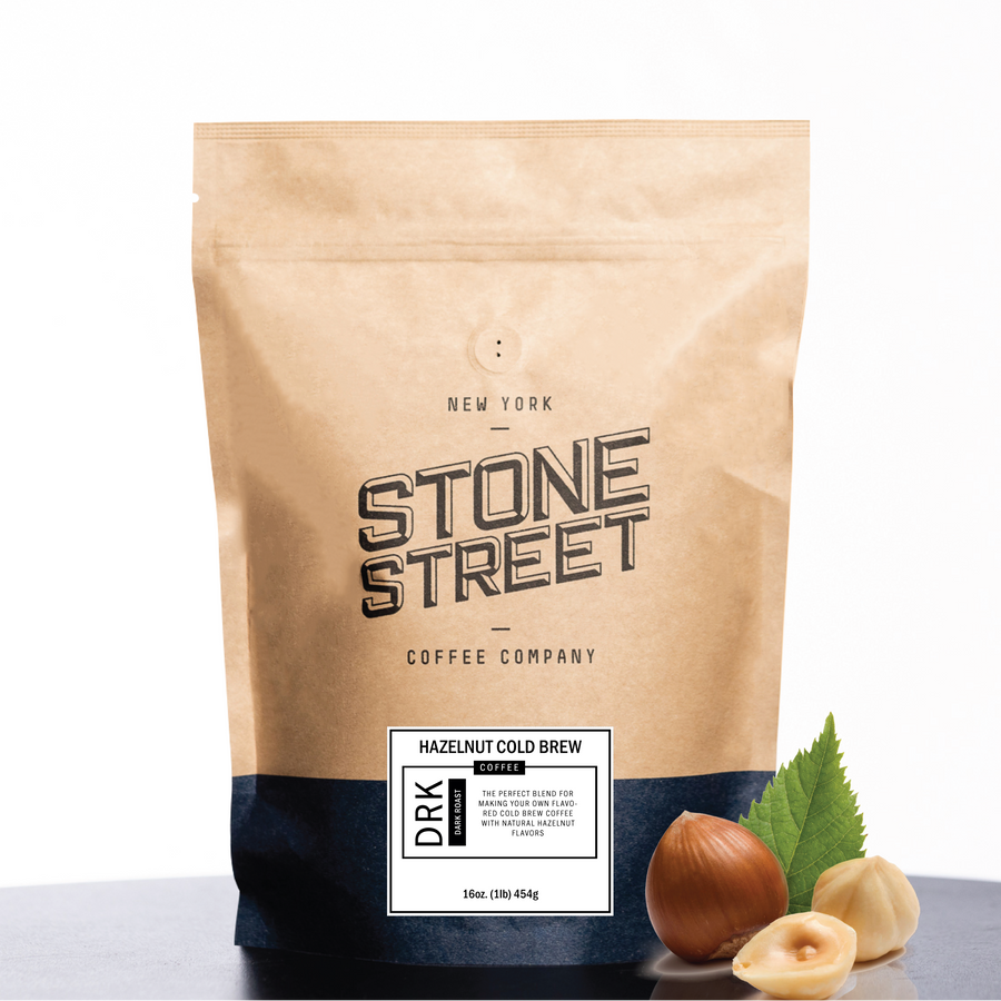 Front of the Stone Street Hazelnut Cold Brew coffee bag with its product label visible