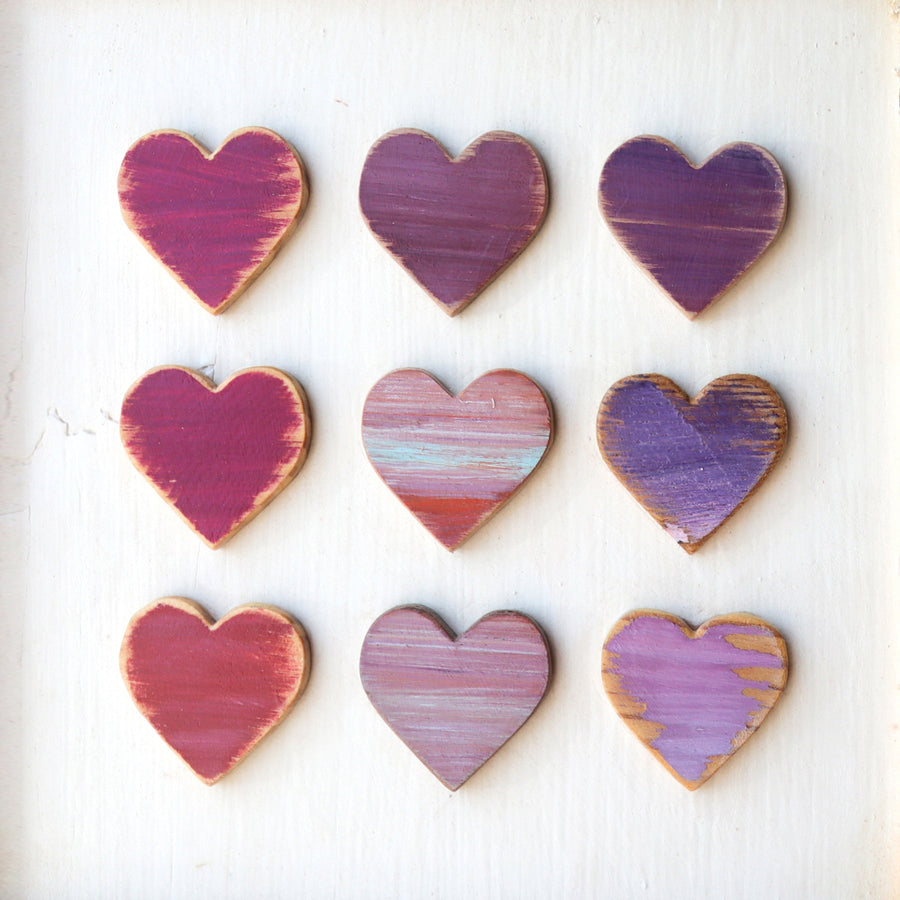 Heart Grid art print showing a three-by-three arrangement of colorful hearts Design shown: Deep Love.